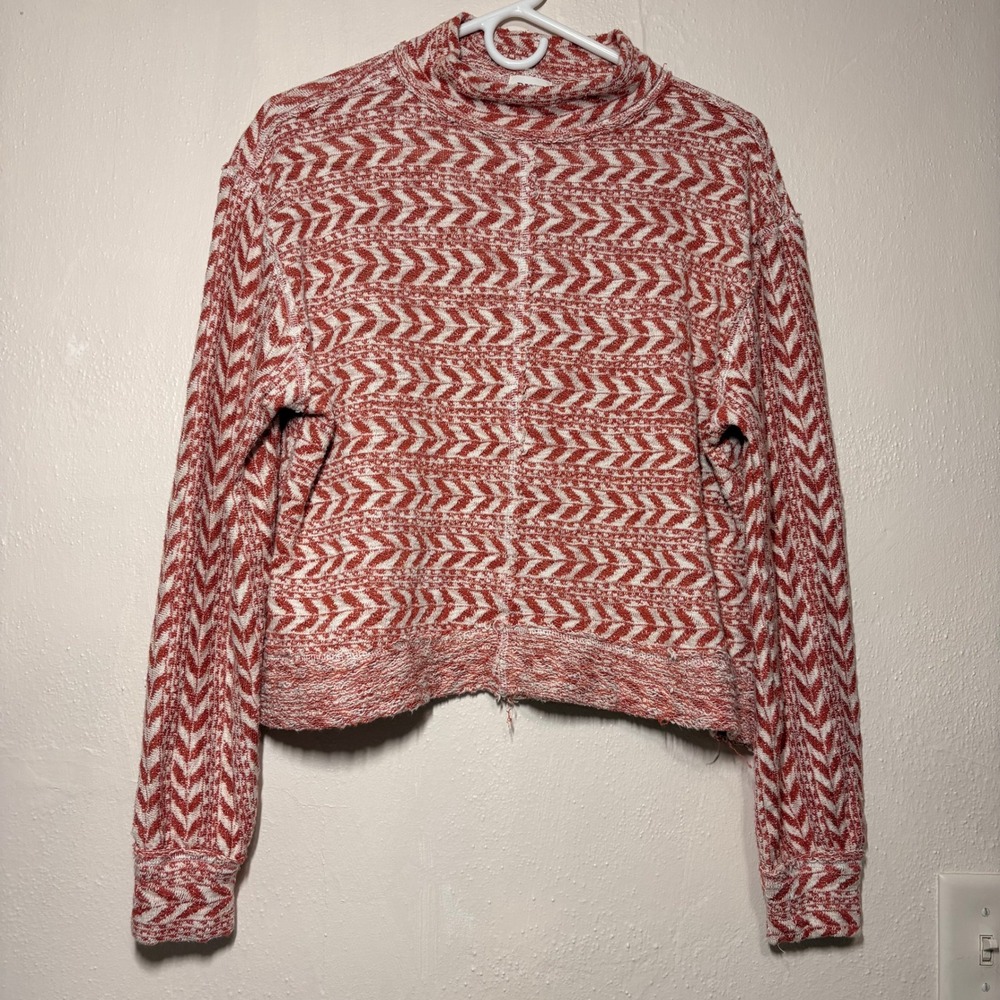 BKE Mock Neck Sweater Womens Large Red Excellent Chevron Cropped Knit Top